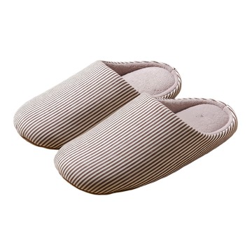 ego life 日式直條紋防滑靜音麂皮鞋底保暖包頭室內居家拖  240mm  咖啡色