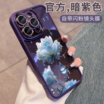 適用蘋果14promax手機殼16新款iphone15pro透明13高端plus全包防摔12小眾外殼por高級感pm簡約藍色花2024女款
