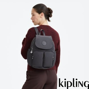 『猴子包』Kipling 月光灰掀蓋多袋收納後背包-CITY POCKET S