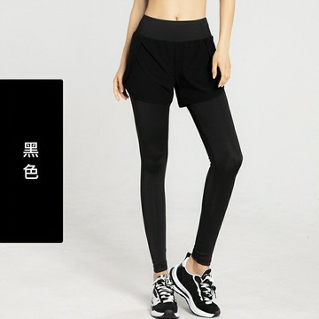 瑜珈褲運動長褲-速乾假兩件口袋高腰提臀健身女褲子3色74el17【獨家進口】【米蘭精品】