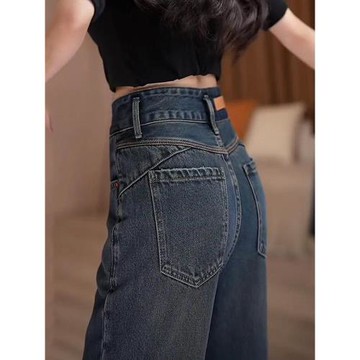 復古寬松闊腿牛仔褲女2025年春秋新款顯瘦直筒垂感冬季加絨拖地褲