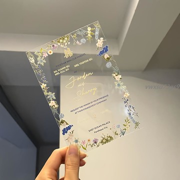 【繁體字/英文】客製化 喜帖 邀請函 鳶尾碎花系列 亞克力喜帖 請柬 結婚高級小眾訂製
