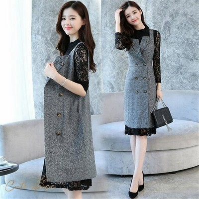 レディースレースセットアップ秋冬セットアップ40代ロング丈きれいめ長袖レースワンピース韓国風スーツベストワンピース 通販 Lineポイント最大get Lineショッピング