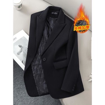 黑色小西裝外套女冬季加厚夾棉2026新款小個子毛呢西服高級感秋冬