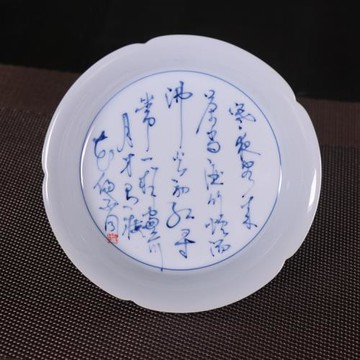 草木灰釉青花手繪詩文壺承小盤景德鎮復古玩古董陶瓷器功夫茶具