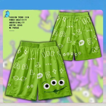 臺灣出貨 新款三眼仔Alien短褲情侶款五分褲男女裝總動員聯名寬鬆卡通居家訓練褲 男短褲 休闲短褲