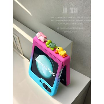 新款適用三星zflip6手機殼可愛全包鉸鏈中轉軸zflip4/3創意卡通小動物w25flip時尚漸變色zflip5折疊屏防摔六