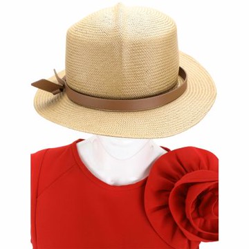 Max Mara-WEEKEND FANALE 可折疊款 皮革飾帶巴拿馬草編帽 遮陽帽(卡其)