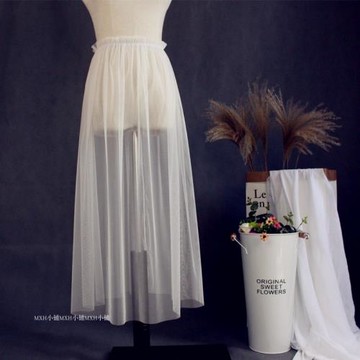 2025簡約款透視網紗半身裙百搭中長款高腰外搭罩裙松緊腰單層紗