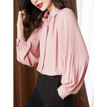 襯衫女2025春季新款雪紡襯衣寬松大碼長袖洋氣高端氣質燈籠袖上衣