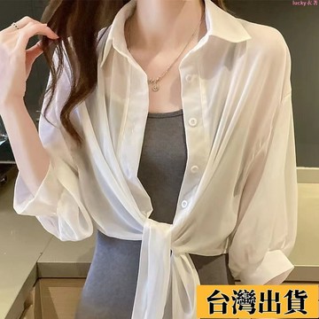 🌟新店優惠🌟韓版襯衫外套 防曬罩衫 襯衣外搭 開衫 配吊帶裙子雪紡衫小披肩薄款襯衫開衫防曬上衣女新款夏季外搭