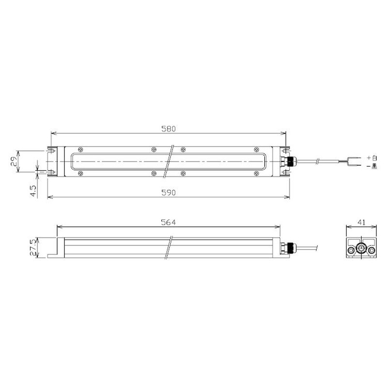 フラット型防水LEDライト NLF26C-DC 3mケーブル付 (コネクタ付2mケーブルカバー仕様) (日機直販) - 1