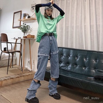 P3-【限時特賣】牛仔褲女 牛仔長褲 高腰牛仔褲 牛仔寬褲 高腰褲 長褲女 2023年夏季新款顯瘦寬鬆直筒潮ins韓版百