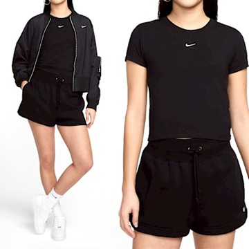 Nike CHLL KNT MD CRP 女款 黑色 運動 短版 上衣 休閒 圓領 合身 短袖 FV5509-010