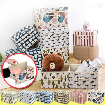 日系簡約風格棉麻收納箱中號-二入組