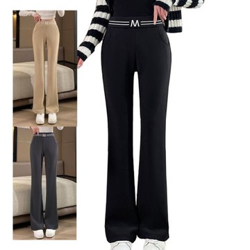 高爾夫長褲女春秋加絨顯瘦高腰彈力微喇叭褲直筒寬松大碼闊腿褲子