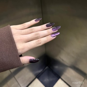 💅限時下殺穿戴甲💅現貨 隔日達【紫藤花下】紫玻璃珠穿戴甲 貓眼穿戴甲 純色穿戴甲 甜酷風穿戴甲 中長款美甲 中橢圓穿戴甲