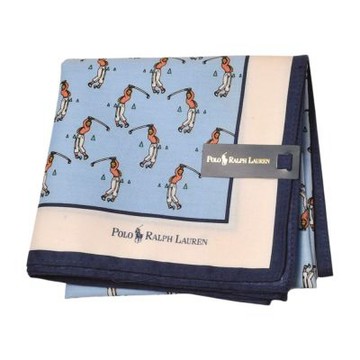 RALPH LAUREN POLO 淺藍高爾夫印花LOGO圖騰帕領巾(51CM)