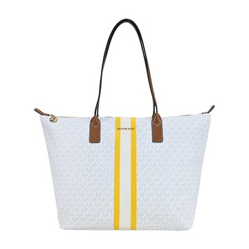 MICHAEL KORS TRAVEL直紋滿版拉鍊托特包-大/銀白 _廠商直送