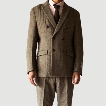 精品推薦 UA Tweed全新復古純羊毛英倫粗花呢雙排扣西裝男修身