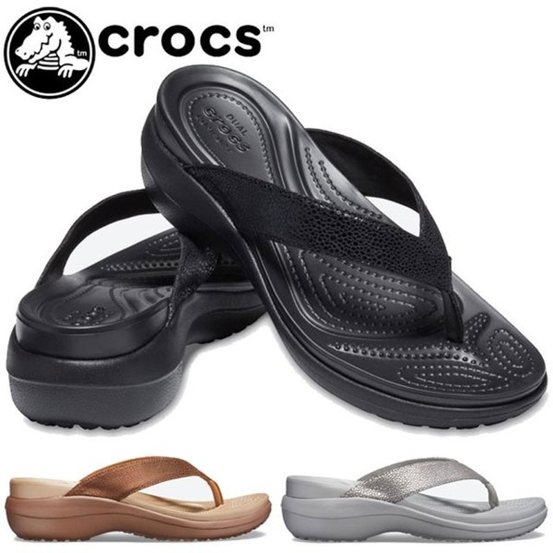 クロックス Crocs サンダル レディース 57 カプリ メタリックテクスチャー ウェッジ フリップ トングサンダル ウエッジソール ブラック ブロンズ シルバー 通販 Lineポイント最大0 5 Get Lineショッピング