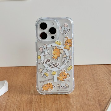 【TOYSELECT】湯姆貓與傑利鼠GOKKO-萌萌貼紙亂花抗黃防摔MagSafe iPhone手機殼