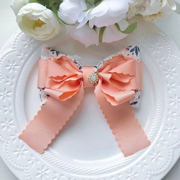 夢幻蕾絲網紗蝴蝶結髮夾髮飾-橘色