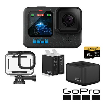 GoPro HERO 12 Black 潛水超續航套組 (HERO12單機+60m潛水防護殼+Enduro雙座充+雙電池