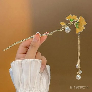 🔥限時下殺🔥新款氣質銀杏葉流蘇髮簪女高級感丸子頭盤髮簪子簡約髮釵頭飾