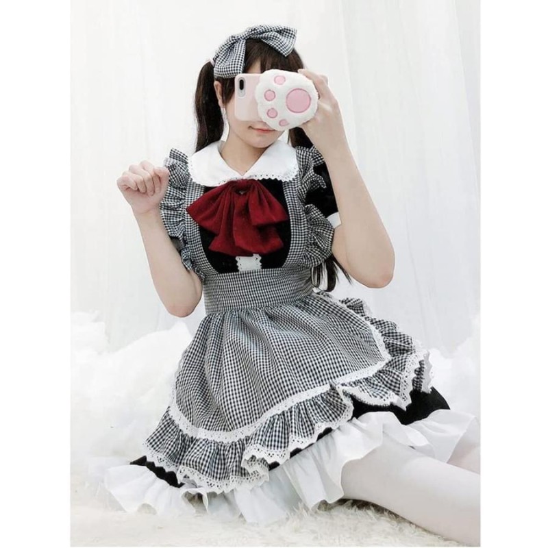 予約販売品】 メイド服 チェック柄 ハロウィン L エプロン econet.bi