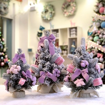 圣誕節ins仿真雪松植絨樹拍攝布景擺件桌面迷你粉色圣誕樹裝飾品