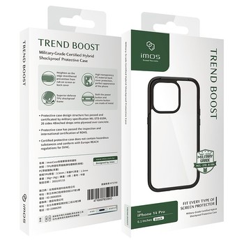 imos iP14 Pro 6.1吋 m系列 軍規認證雙料防震保護殼-潮流黑