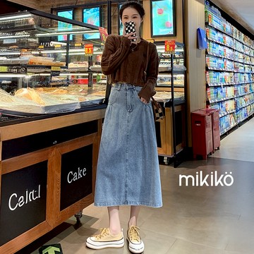 美木子｜牛仔半身裙｜小抓皺 後鬆緊淺色牛仔裙 M-2XL【B40215】水洗牛仔裙 A字裙 牛仔傘裙 高腰顯瘦