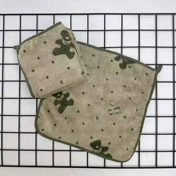 無痕拭布💫 珊瑚绒印花小熊方巾超强吸水柔软速干不掉毛洗车擦玻璃厨房抹布手 擦车布