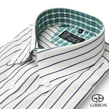 GIBBON 簡約緹花細黑條休閒長袖襯衫‧白色