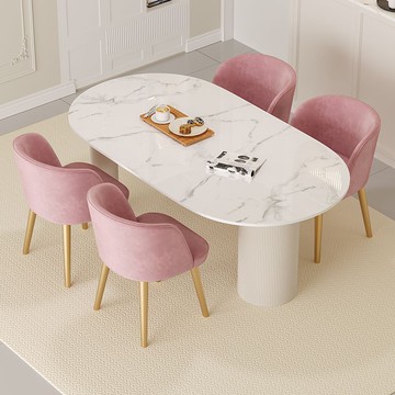 免運 開發票 橢圓形輕奢巖板餐桌家用小戶型現代簡約簡網奶油風新款輕奢餐桌椅 快速出貨