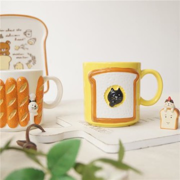 圻諾家日式人氣面包貓咪馬克杯可愛吐司黑貓咖啡杯水杯茶杯情侶杯