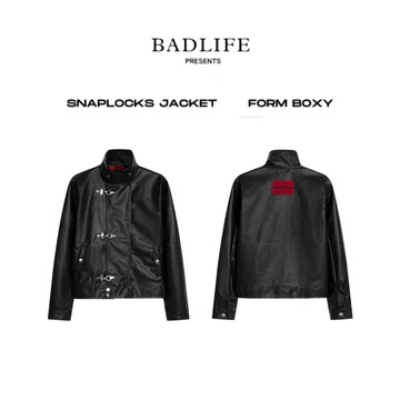 BADLIFE - SNAPLOCKS 機車皮衣 紅色標誌 寬鬆短版 皮夾克