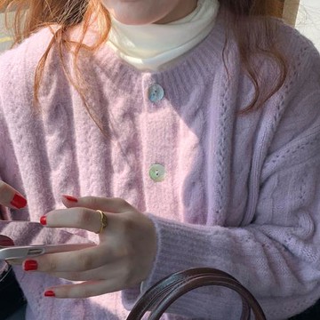 紫色麻花毛衣開衫外套女2025年秋冬新款慵懶風寬松軟糯針織衫上衣