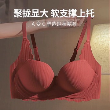 內衣專家 新款螺紋無痕無鋼圈內衣 親膚雲感棉加厚墊內衣 小胸集中爆乳上託防下垂 收副乳調整型性感內衣