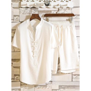 胖子亞麻中國風套裝男加肥大碼唐裝男夏季短袖棉麻中式復古兩件套