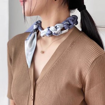 MS FLYTIE氣質漁舟唱晚長條絲巾發帶春秋綁包包夏季飄帶絲女裝飾