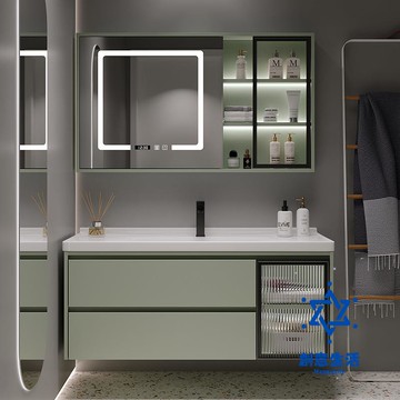 免運 公司貨 浴室櫃  抹茶綠智能鏡柜現貨包郵陶瓷一體洗臉面盆實木浴室柜廠家批發 可開發票 全館六折 工廠現貨直銷 新品特價 CYSH12222