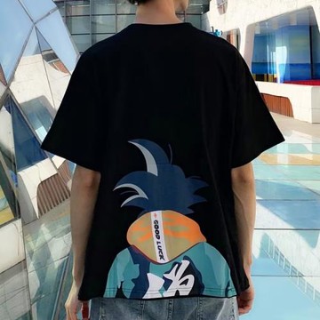 夏季短袖t恤男潮牌潮流半袖寬松體恤青少年學生卡通印花上衣打底