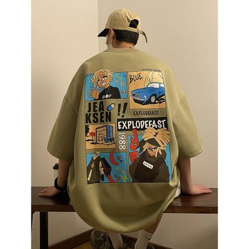 重磅t恤男夏季潮牌復古美式短袖卡通印花高街上衣青少年半袖體恤