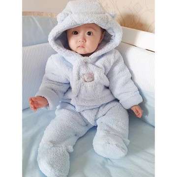 嬰兒衣服秋冬加厚外出抱服冬季連體衣連腳三四個月男寶寶冬裝包腳