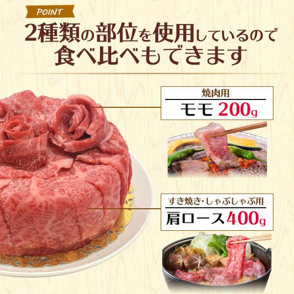 肉ケーキ A5ランク 松阪牛 3〜4人前 600g 誕生日祝 ギフト 牛肩ロース モモ スライス バースデーカード付 プレゼント 国産黒毛和牛 牛肉 贈り物