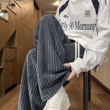 【癮品流行-YP】長褲 男褲 休閒長褲 寬鬆休閒褲 男韓版 潮流百搭褲子 秋季薄款 墜感闊腿 拖地長褲 男褲 長褲男