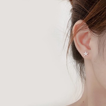 小花朵耳釘女999純銀滿鉆小清新仙女耳環防過敏養耳洞耳飾