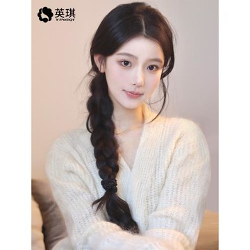 英琪辮zi發假發女長發遞針蕾絲中分長直發全真人發蓬松高檔全頭套